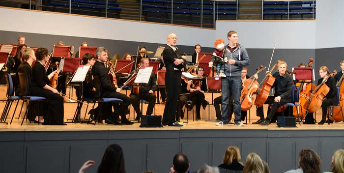 Ventriloquist James Rowney with Little Jim and Orchestra of the Swan at a Relaxed Concert at Town Hall Birmingham April 2016. Photo Credit Toks Dada