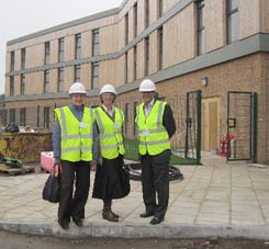 Two of our trustees with Simon Raine, the then-chairman of Birmingham YMCA, outside the new building in Erdington which the Trust helped to fund